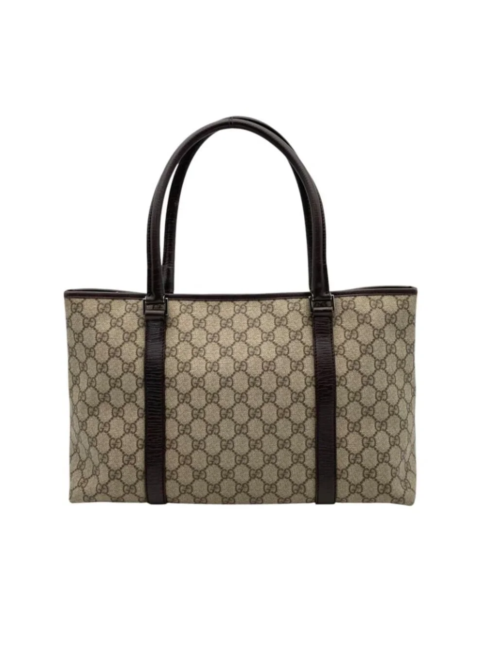 Gucci Tote Handle GG Supreme Leather Gray Judah Brown Silver Classic Simple